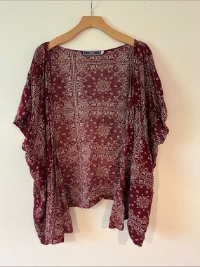 Highness Boho Bandana Print Kimono - Burgundy
